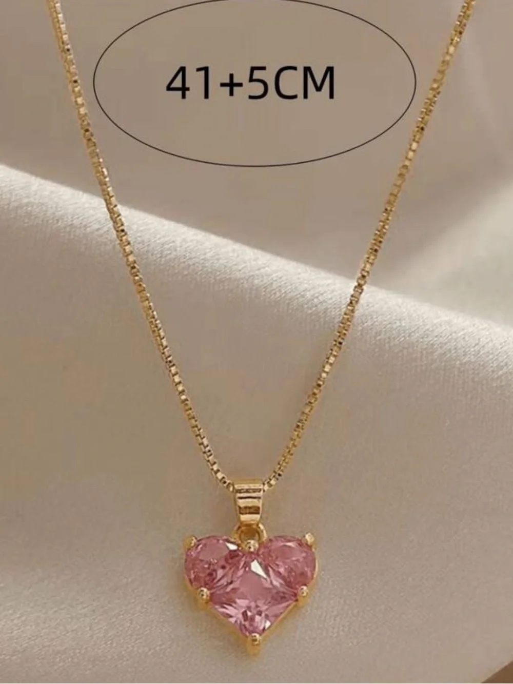 Gold Heart Pendant Necklace with Pink Gem - Women Jewelry